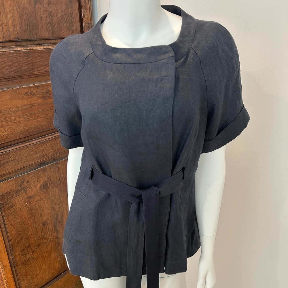 Valette 100% Linen Belted Short Sleeved Lined Top/ Coat
